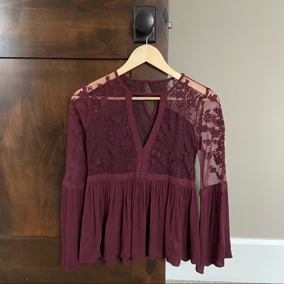 aeo embroidered mesh bell sleeve top - Picture 8 of 10
